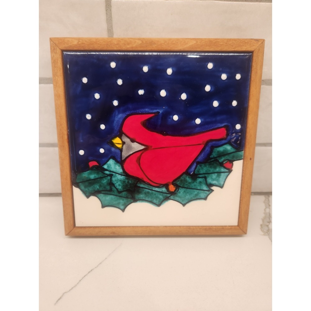 H & R Johnson Tile Cardinal Red Birds Wall Hanging 7x7" Square Wood Framed‎ Tile